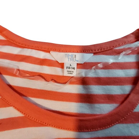 Time & Tru Womens Sleeveless Orange & White Striped Tank Top Size Large (12-14) - Picture 6 of 8